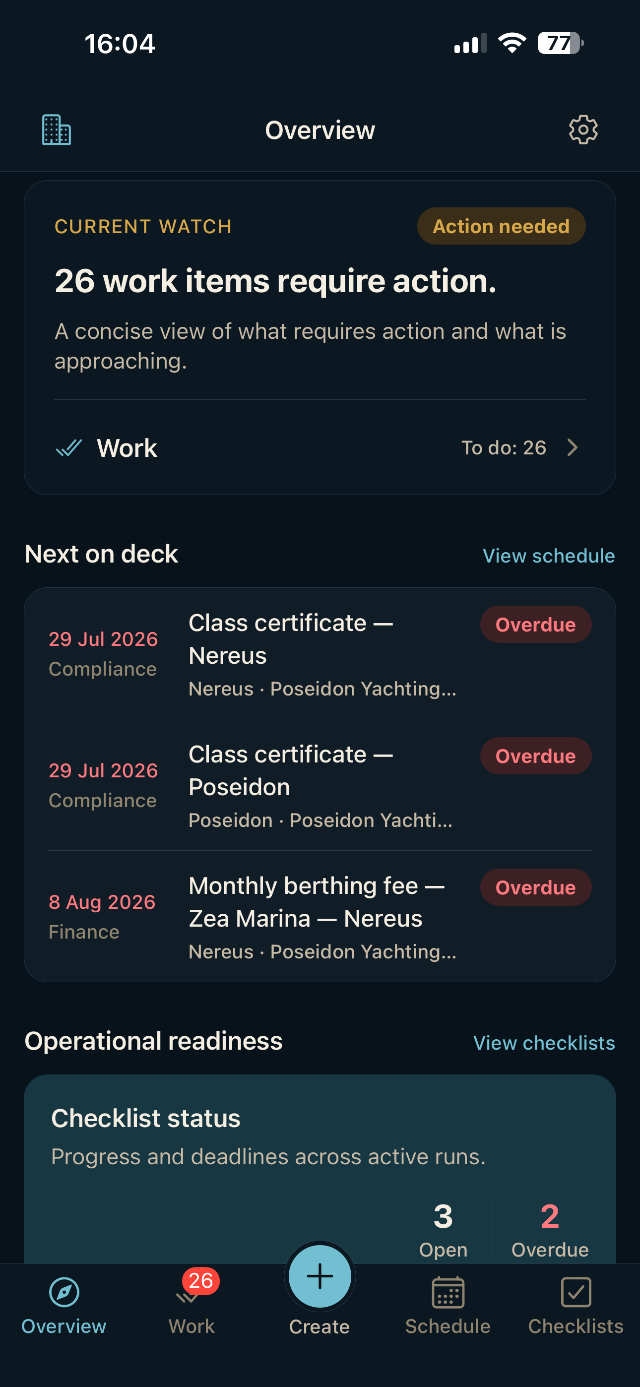 HelmBook Mobile overview in dark mode